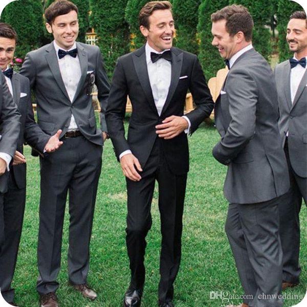 

выполненный на заказ black мужских костюмов для свадьбы остроконечного отворота серого groomsmen tuxedos slim fit man костюм пиджаки куртка, Black;gray