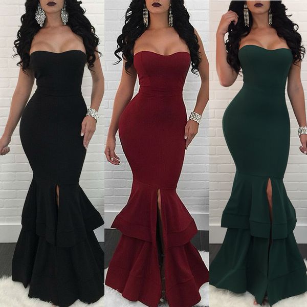

78l0153 women's dress party dresses women's autumn new slim strapless maxi dresses and mermaid nightclub style, White;black