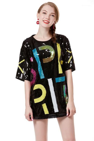 

sequins tshirts letter pattern loose fashion ladies tees short sleeve pullover female clothing summer womens designer, White