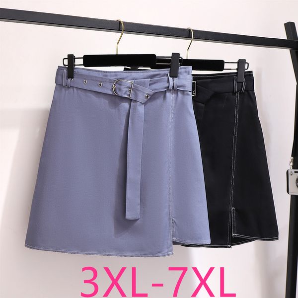 

2019 autumn winter plus size mini skirt for women large casual loose elastic waist short skirts belt blue 3xl 4xl 5xl 6xl 7xl, Black