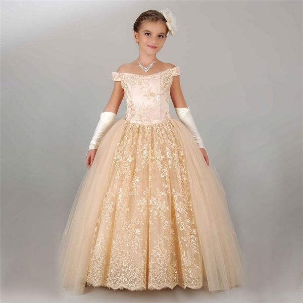 

new flower girl dresses for weddings 2020 sheer neck lace ball gown little girls first communion pageant gowns, Red;yellow