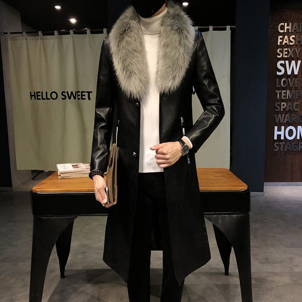 

2020 harajuku new long зимн кђѬка мђжка кожана кђѬка меовой воѬоник бизнеа веѬд Black