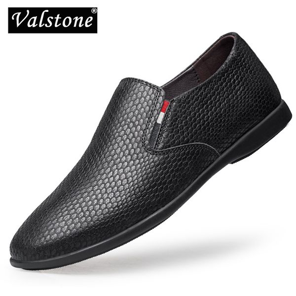 

valstone quality men's genuine leather moccasins luxury natural leather loafers male slip-on autumn dress shoes soft drive flats, Black