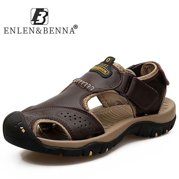

sandals 2021 summer leather men outdoor beach comfortable breathable soft flat footwear big size 38-47, Black