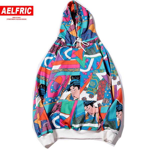 

aelfric japanese ukiyo e anime hooded streetwear colorful harajuku hoodies sweatshirts men 2018 hip hop hoodie windbreaker kj310, Black