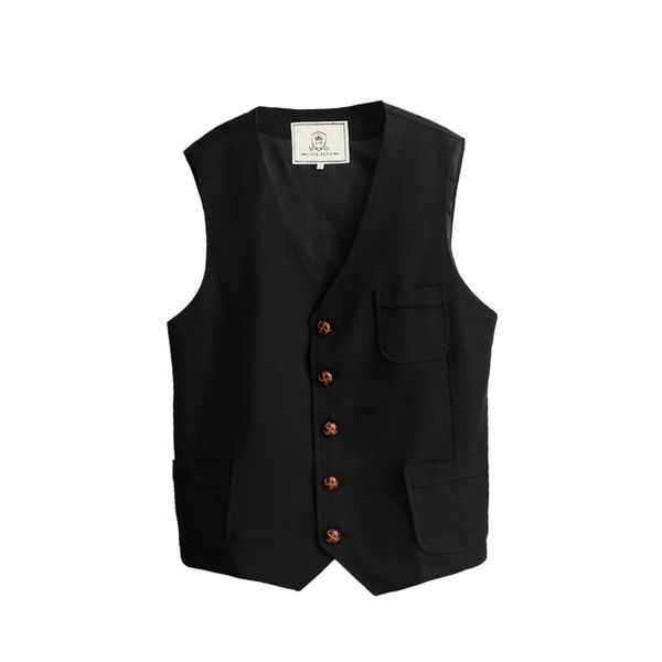 

plus size suit vest linen cotton men casual vest retro waistcoat front pocket blazer man clothing, Black;white