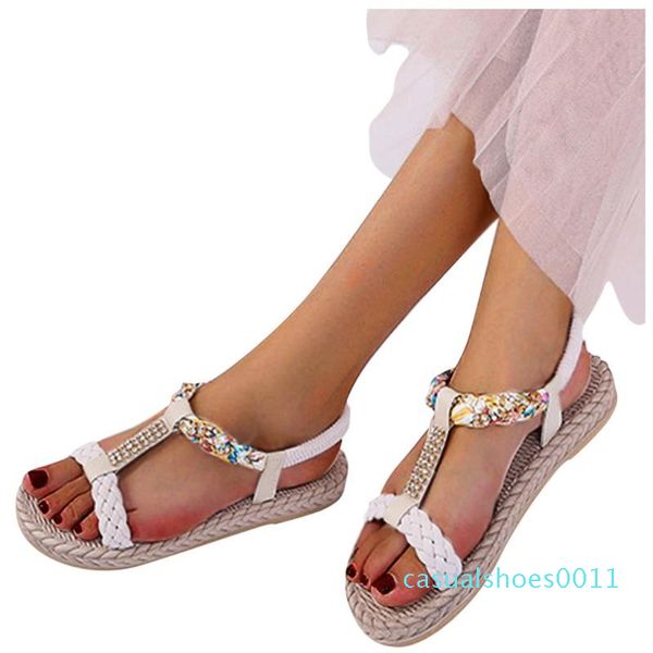 

кристалл т-типа отпечатанных sandal для женщин цветка резинки peep toe плоских сандалий обувь женщина zapatos de mujer 2020 c11, Black