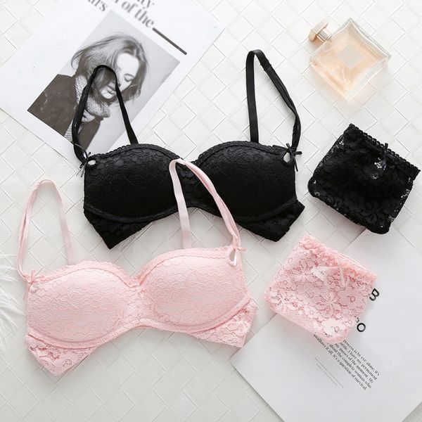

women lace panties suits half cup lingerie bras sets wireless push up padded bra qhag, Red;black