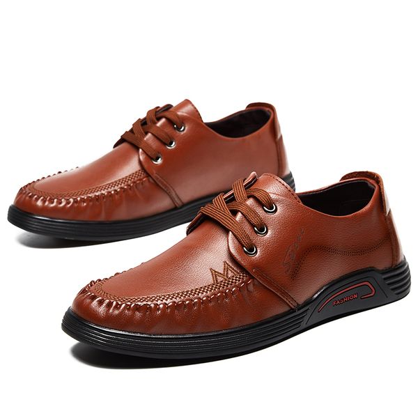 

2020 new men casual shoes fashion men genuine leather shoes lace up anti slip heels casual footwear for male 38-43 oxfords *, Black