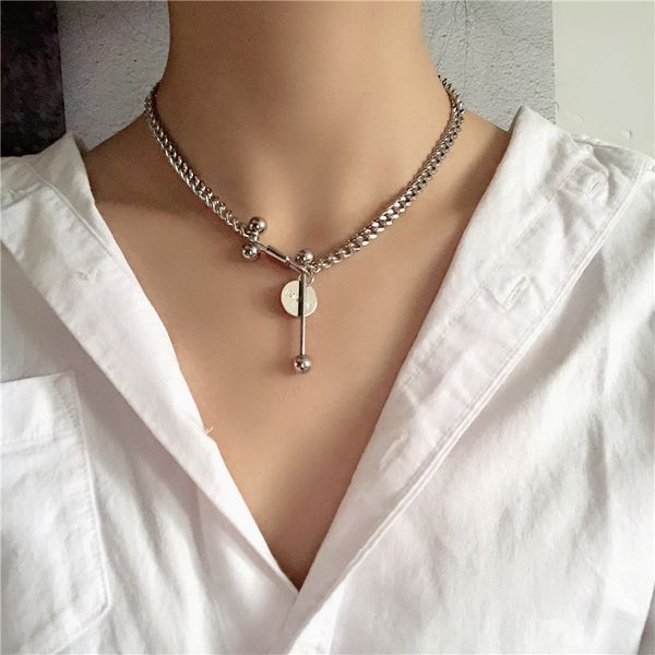 

punk silver color metal thick chain choker necklaces for women cool ball sequins geometric statement necklace fashion jewelry, Golden;silver