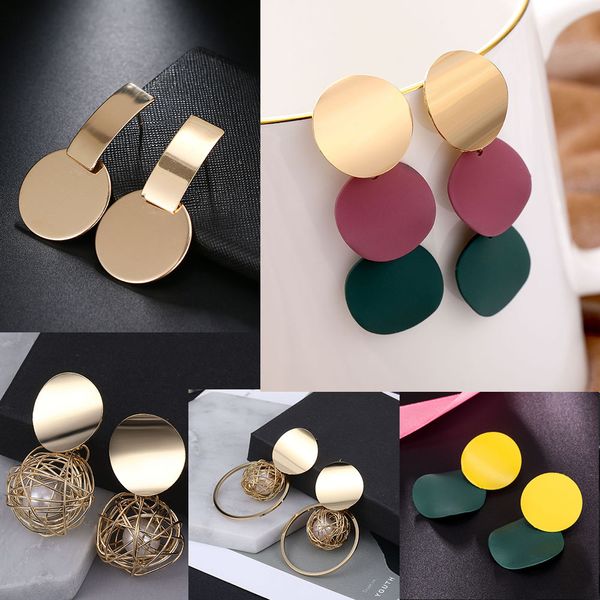 

ailend korean version of the new earrings geometric embossed round earrings personality trend wild fashion, Silver