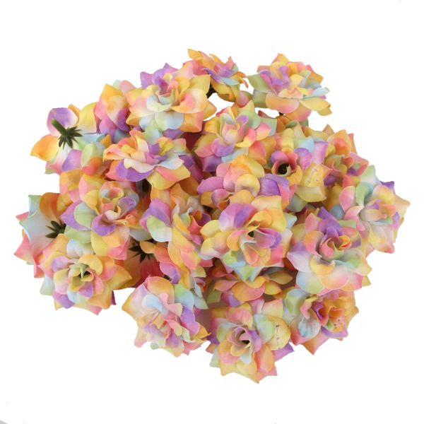

50pcs искусственного шелка розы цветы heads свадьба партии декора цвета радуги