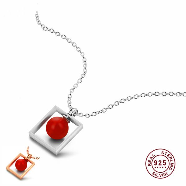 

authentic 925 sterling silver red coral pendant necklaces for women fine jewelry mujer choker kfn925-t