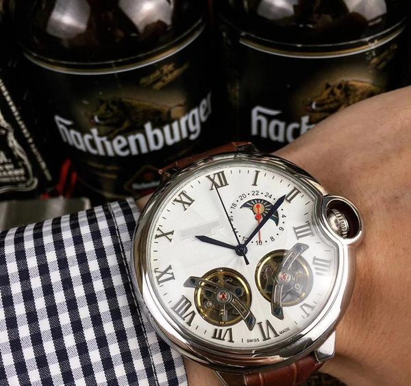 

Топ роскошные мужские часы CAR BALLON BLEU серии 43MM многофункциональный циферблат с двойным турбийоном из нержавеющей стали 316L корпус с автоматическим механизмом