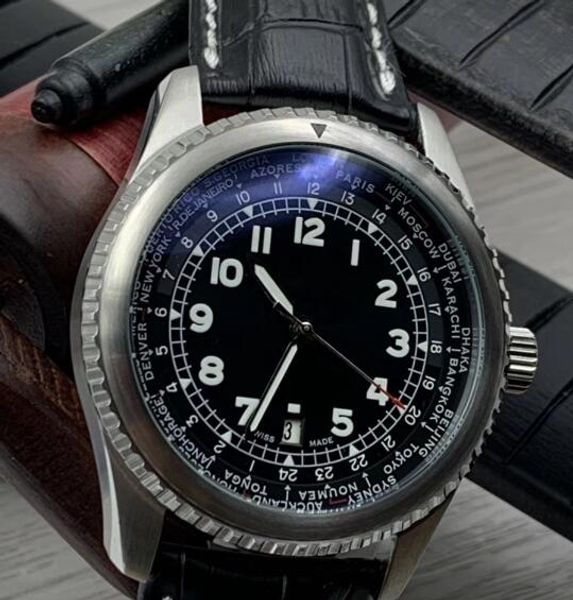 

free ship авиатор 8 curtis уорхок автоматические механические часы мужские 1884 дата черный циферблат watch pilot наручные часы с кожаным ре, Slivery;brown