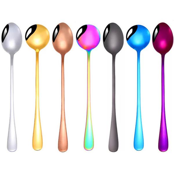 

Stainle teel coffee poon long handle ice cream poon kitchen colourful poon tea poon 7 color