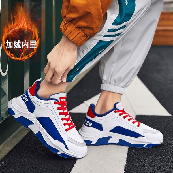 

winter men's casual shoes comfortable men keep warm shoes leisure flat outdoor sneakers cordones elasticos zapatillas changtu, Black