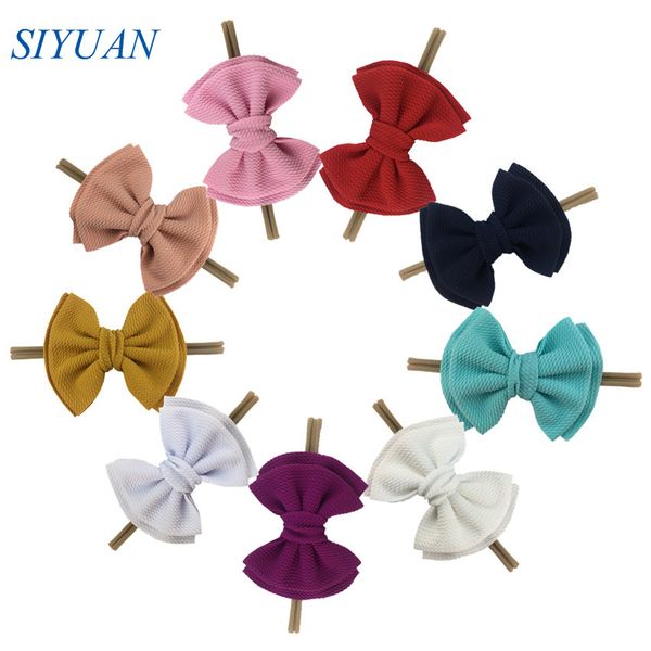 

15pcs/lot elastic nylon headband with 5'' double layer seersucker waffle bow diy boutique headwear for kids & mom hdj161, Slivery;white