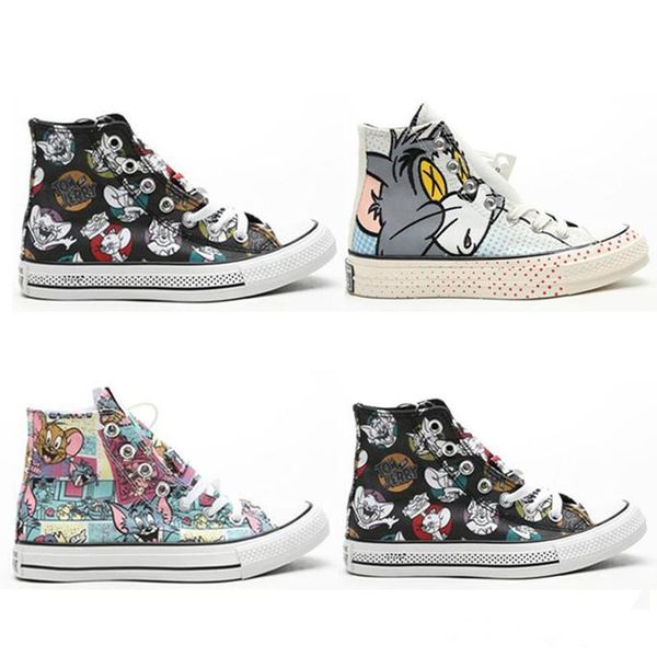 

brand designer 2020 fashion new cartoon star 1970s hi tom & jerry casual canvas men women skateboarding sneaker trainers fashion plimsolls, Black