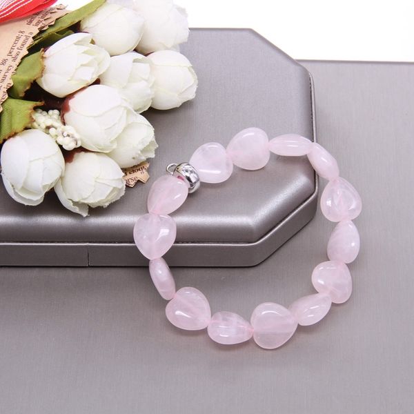 

thomas heart shape rose pink quartz bead elastic bracelet with charm carrier, glamour jewelry soul gift for women ts b707, Golden;silver