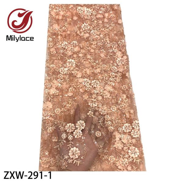 

beaded tube hand embroidery 5 yards french mesh african lace suitable for high-end dress wedding fabric zxw-291, Pink;blue