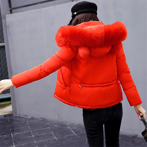 

m-2xl new winter women's coat thick section warm hooded slim down cotton coat fur collar thick large size, Black