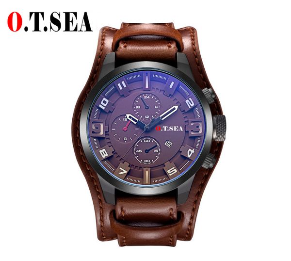 

uxury O. T. SEA Brand Leather Watch мужские военно-Спортивные кварцевые наручные часы с датой Relog