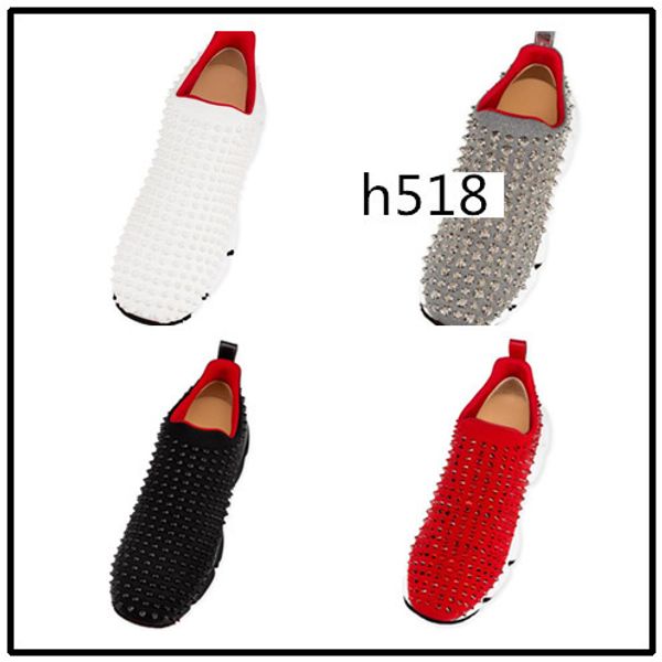 

brand krystal spike sock donna sneakers designer mens red bottoms shoes womens rivet flat shoes 4, Black