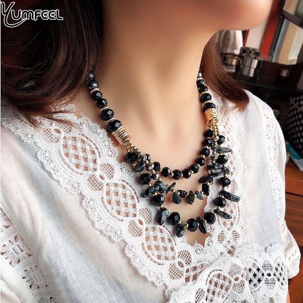 

yumfeel brand new fashion statement necklace women handmade crystal glass natural stone beaded necklace jewelry gifts, Silver