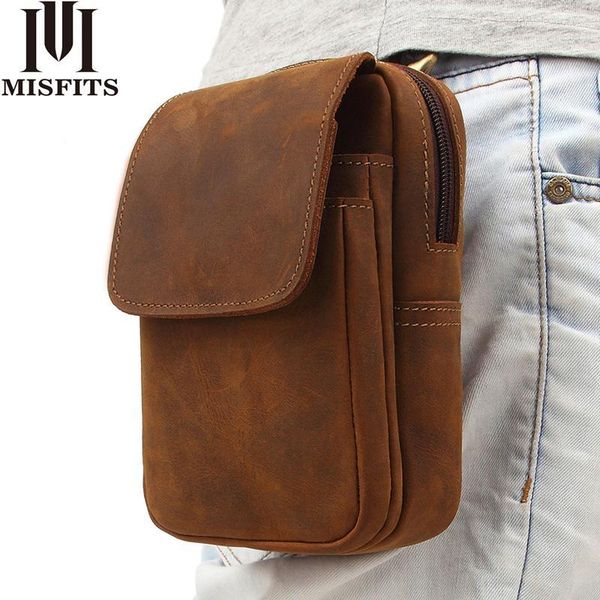 

vintage genuine leather men waist packs crazy horse leather waist bag travel male fanny pack belt loops hip bum bag phone pouch