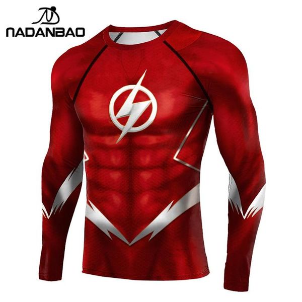 

nadanbao new compression shirts yoga fitness clothing male quick dry flash 3d print gym shirts raglan long sleeve, White;red