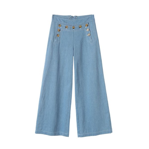

2020 export new button decoration denim trousers women # jeans #solid color jeans trousers denim # ladies pants k040, Blue