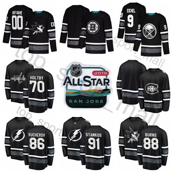 

2019 nhl all star hockey jersey nikita kucherov steven stamkos patrick kane 9 jack eichel braden holtby 65 erik karlsson carey price black, Black;red