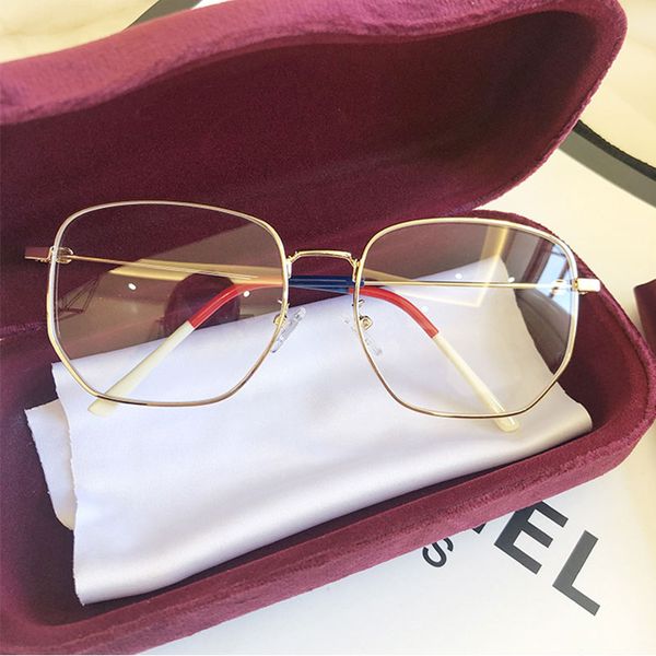 

alloy oversized glasses women men eyeglasses frames square wide face fashion degree prescription spectacles nerd myopia uv400, Silver