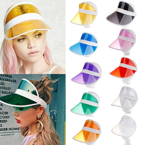 

hirigin 2019 summer pvc hat sun visor party casual hat clear plastic sunscreen cap outdoor sports hats women ladies, Blue;gray