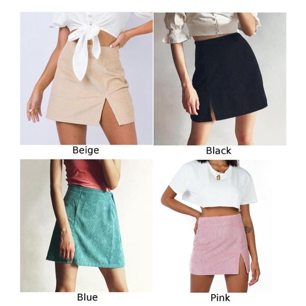 

summer new skirts women casual slim mini skirt female split a-line skirt high waist solid color plus size, Black