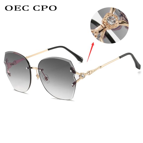 

OEC CPOBrand New Design Luxury Rimless Sunglasses Women Personality Diamond Vintage Party Sexy UV400 Sun Glasses Fashion Cool L68
