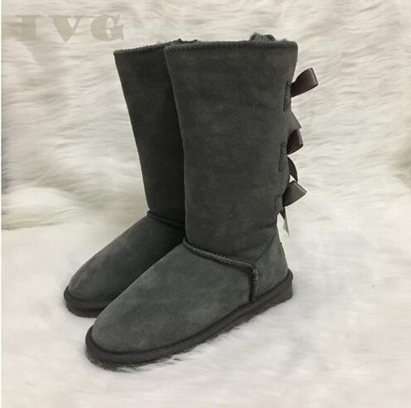 

women boots australia style women winter snow boots 3-bow back waterproof leather knee-high outdoor boots brand ivg, Black