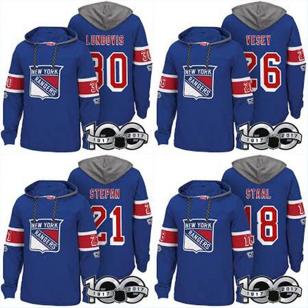 

100th new new york rangers 30 henrik lundqvist 26 jimmy vesey 21 derek stepan 18 marc staal hoodies jerseys sweatshirts, Black;red