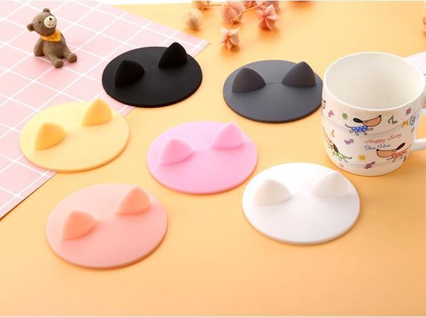 simpatici cartoni animati copri tazza a forma di orecchio di gatto coperchi in silicone a prova di perdite resistenti al calore per uso alimentare coperchi per tazze da caffè