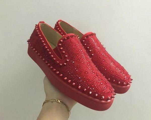 

good quality white leather spiked with box red bottom low lace up leisure shoes for men and women fashion sneakers35-46 14, Black