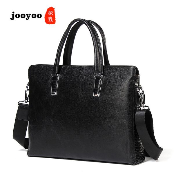 

new cow leather men's business handbag head layer cowhide briefcase horizontal casual cowhide computer bag jooyoo