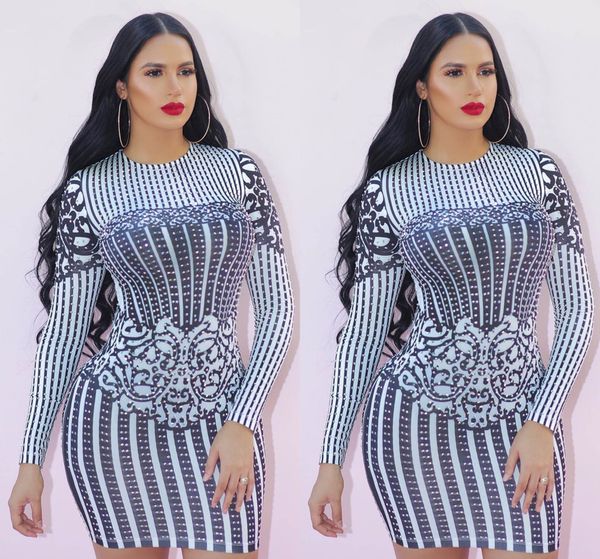 

print long sleeve womens dresses comfortable crew neck ladies clothing spring summer fashion female designer dresses, Black;gray