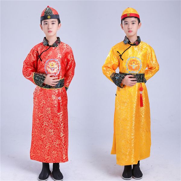 

halloween costumes for boy traditional chinese clothing qing dynasty king print dragon new year chinese culture children clothes, Black;red