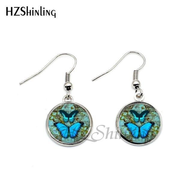 

2019 steampunk clock earring colorful pastel butterfly jewelry round glass cabochon earrings gifts women nhe-0027, Silver