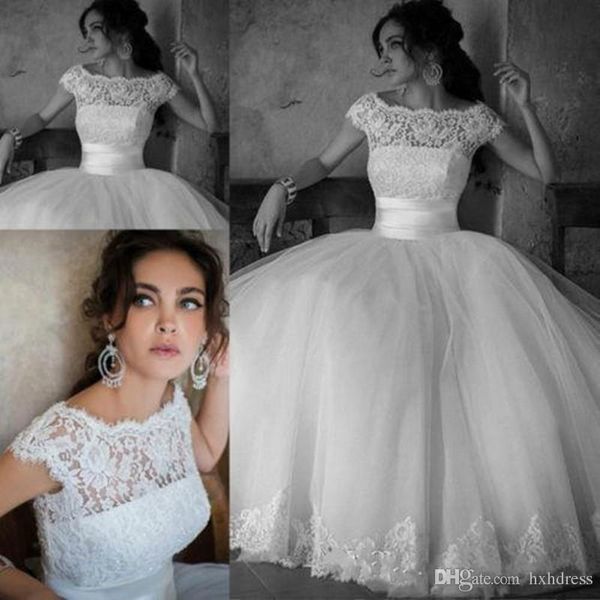 

2019 new romantic lace ball gown wedding dresses country wedding dress cap sleeve lace boho wedding dress vintage vestidos de novia, White