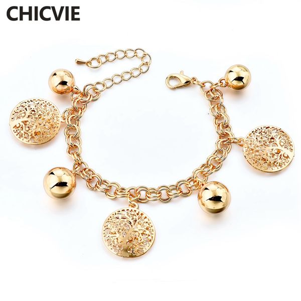 

chicvie charm tree of life bracelet & bangle gold silver color bracelet for women friendship stainless steel bracelets sbr180070, Black
