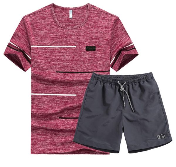 

varsanol t shrits men summer shorts for men sets causl style o neck t shirts and 4xl shorts homme polyester tee+shrots sets, Gray