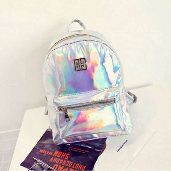 

new hologram laser backpack girl school bag shoulder women girl rainbow colorful metallic silver laser holographic backpack