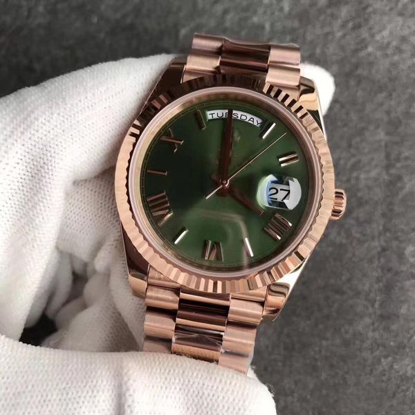

18k rose gold steel clasp mens watch day -green face president 116 -719 automatic watches men ing, Slivery;brown